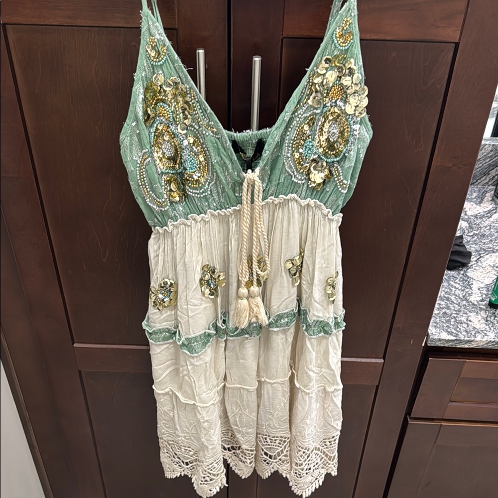 Embellished Green and Cream Dress